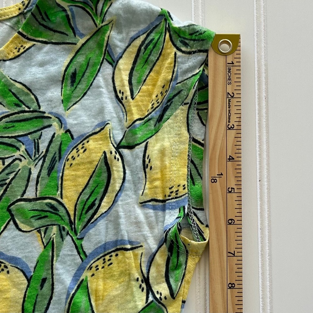 Isaac Mizrahi (Top) (M) [Yellow/Green] EXCELLENT Linen Lemon Print Cap Sleeve - Picture 6 of 9